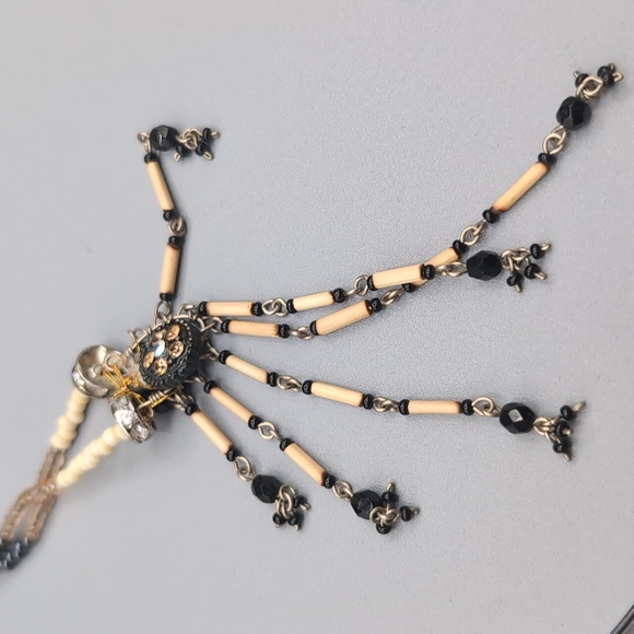 Black and Cream Beaded Handmade Bohemian Necklace - Picture 10 of 11